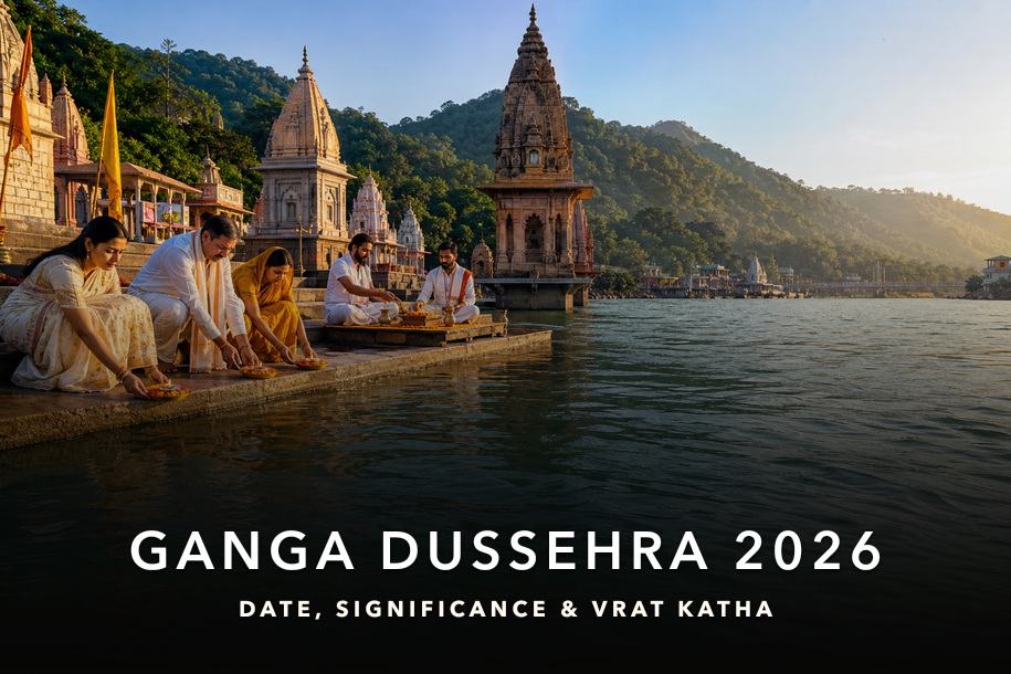Ganga Dussehra 2026 devotees offering flowers and diyas on a sacred riverside ghat