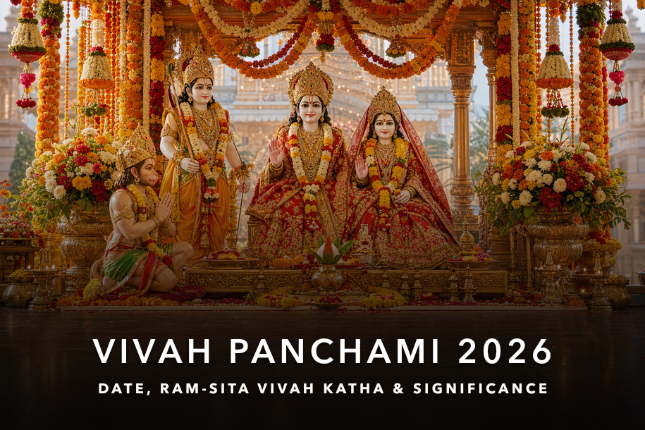 Vivah Panchami 2026 Ram and Sita temple wedding celebration with floral mandap