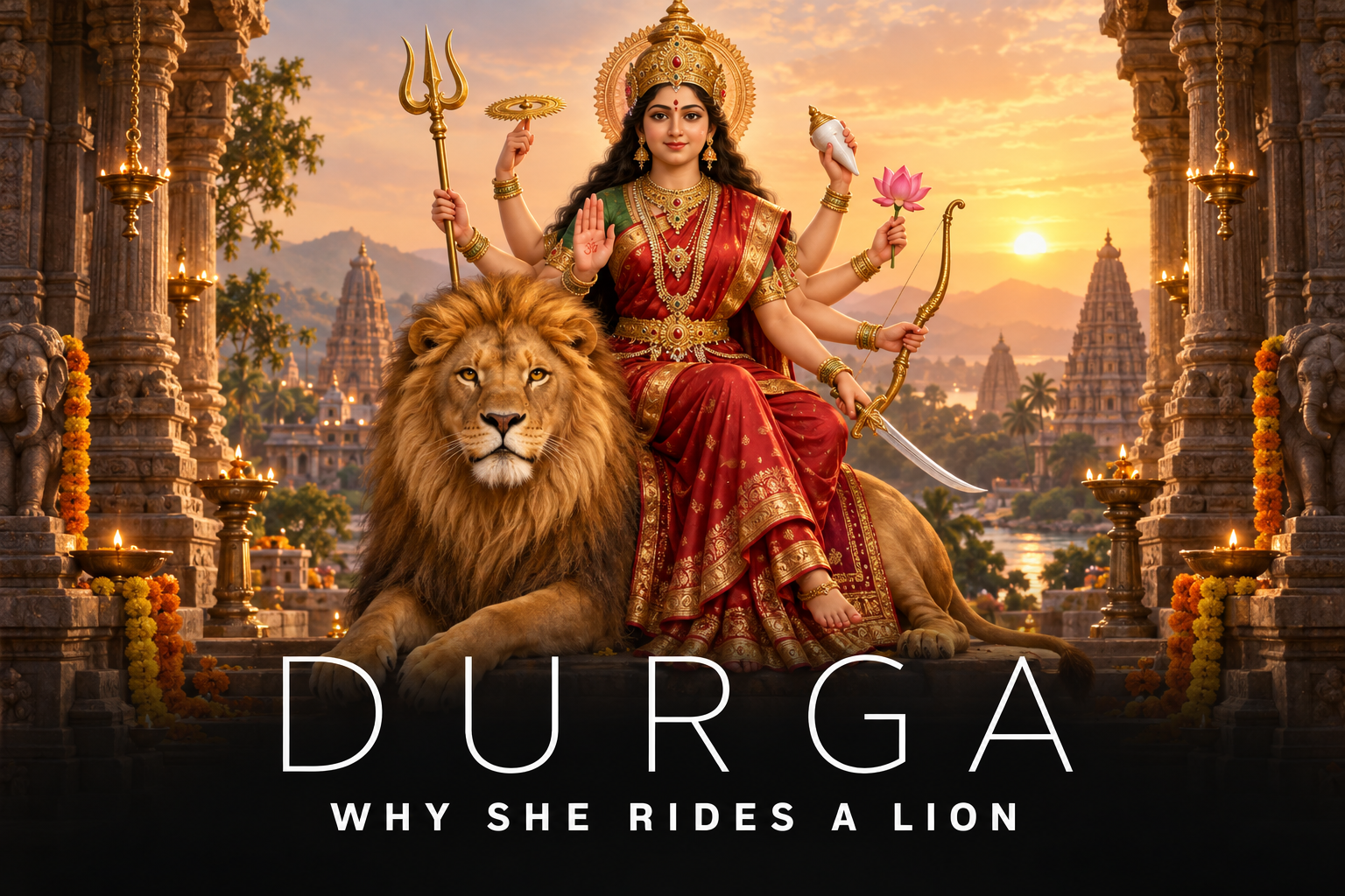 Goddess Durga with her lion mount