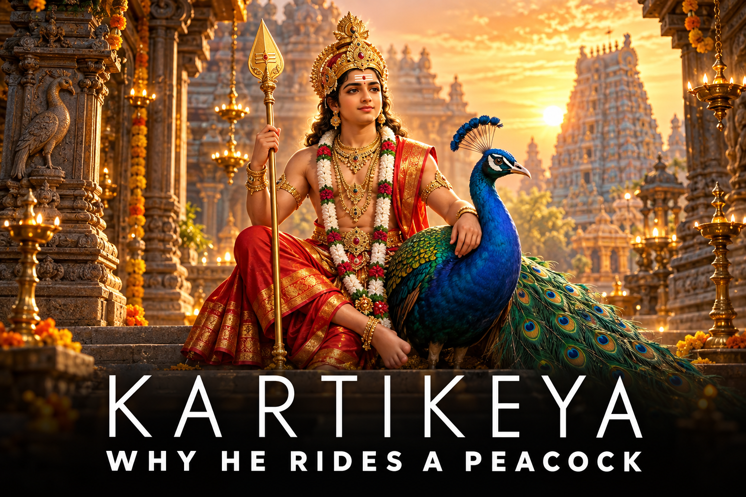 Lord Kartikeya with his peacock mount