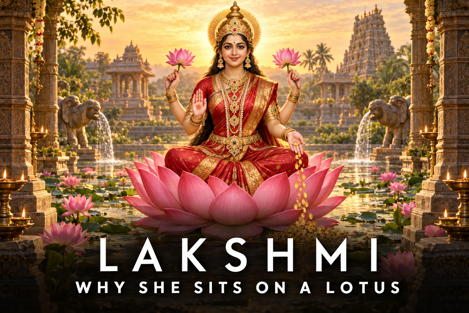 Goddess Lakshmi seated on a lotus