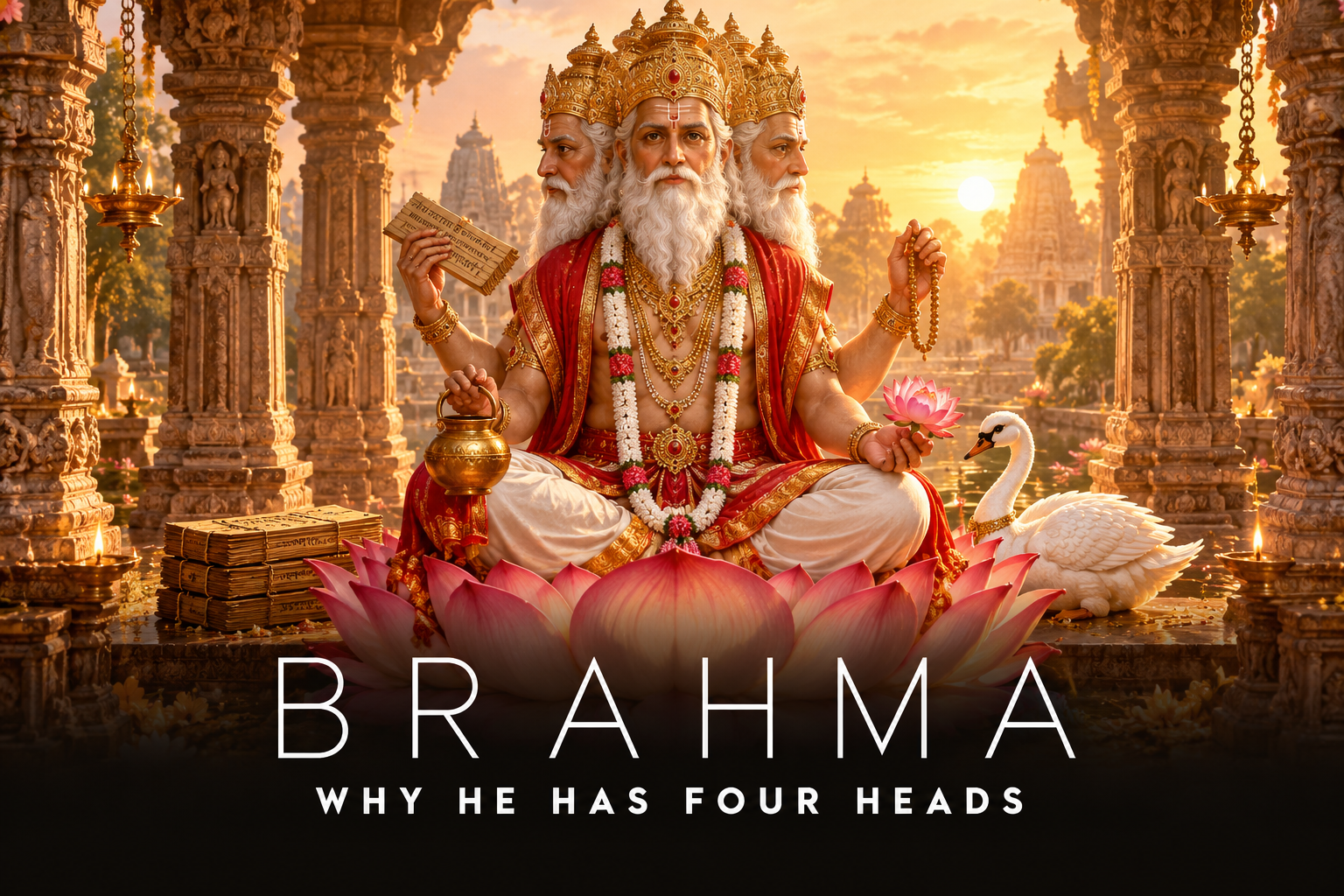 Lord Brahma depicted with four heads