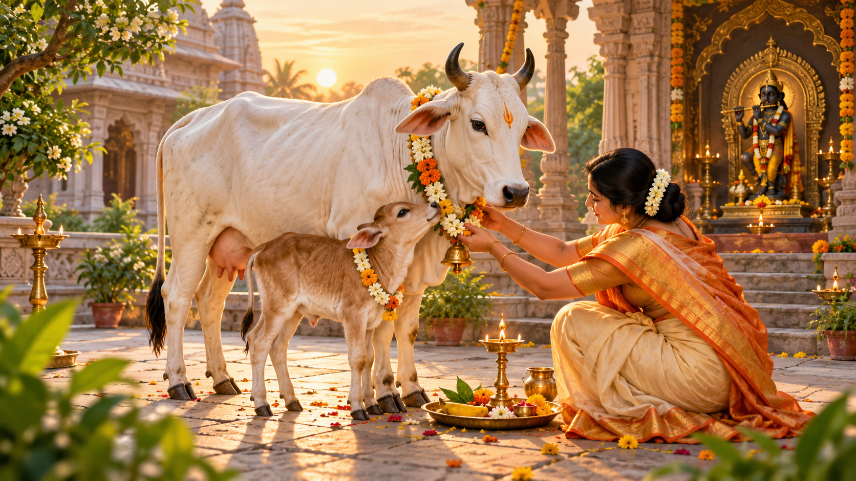 Mother cow and calf worship for Govatsa Dwadashi 2026