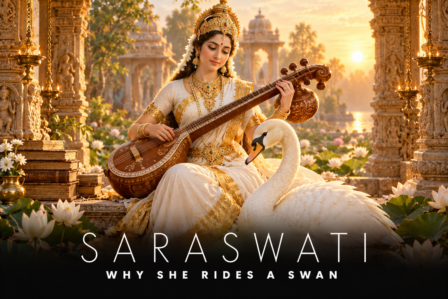 Goddess Saraswati with her swan Hamsa