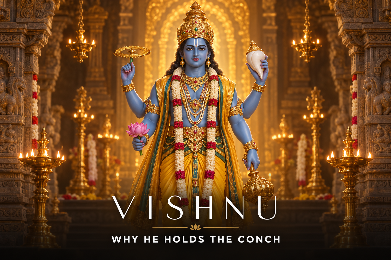 Lord Vishnu holding the Panchajanya conch